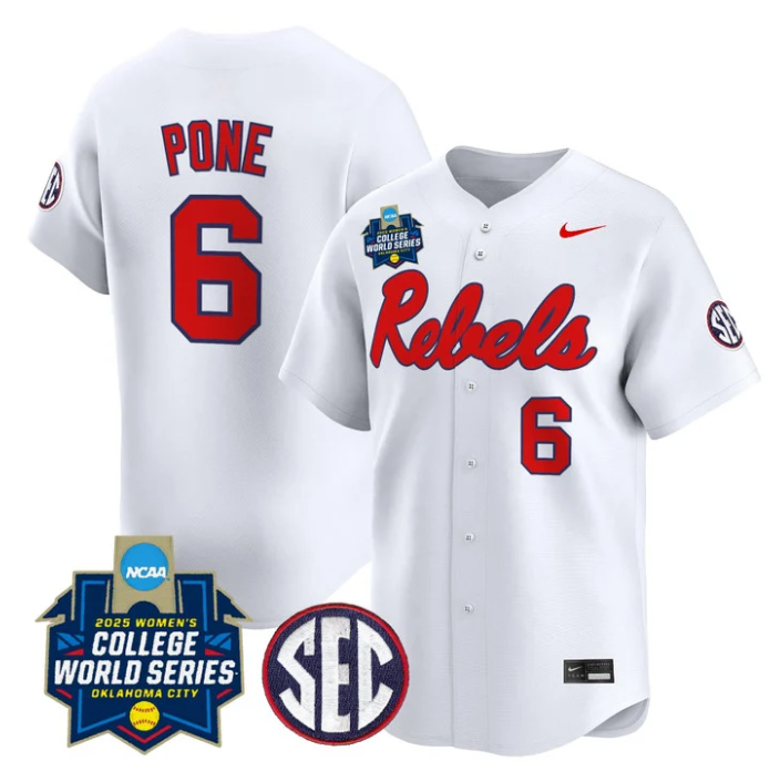 Jaden Pone Jersey #6 Ole Miss Rebels Softball 2025 World Series Stitched White