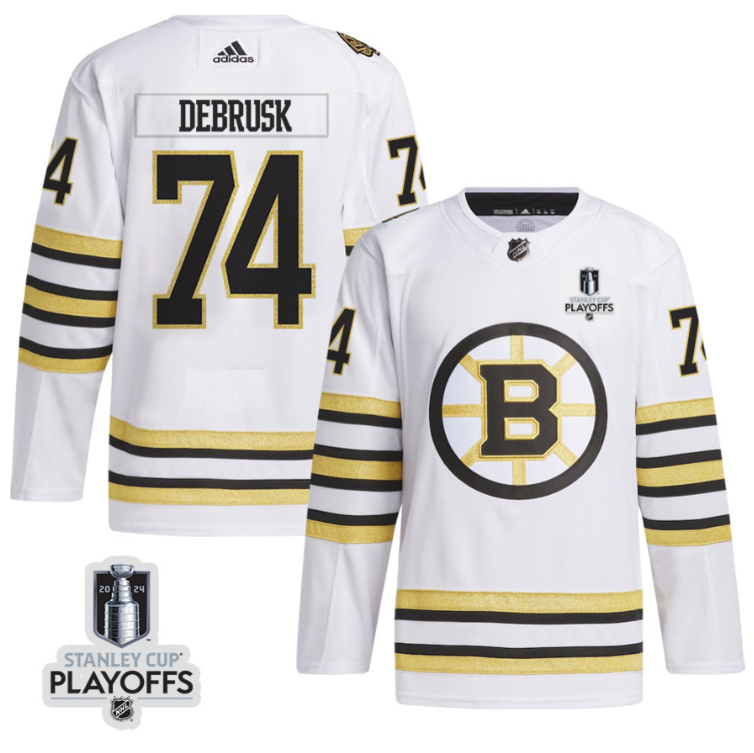 Jake DeBrusk 74 Boston Bruins 2024 NHL Playoffs Patch Away Jersey - Men, White