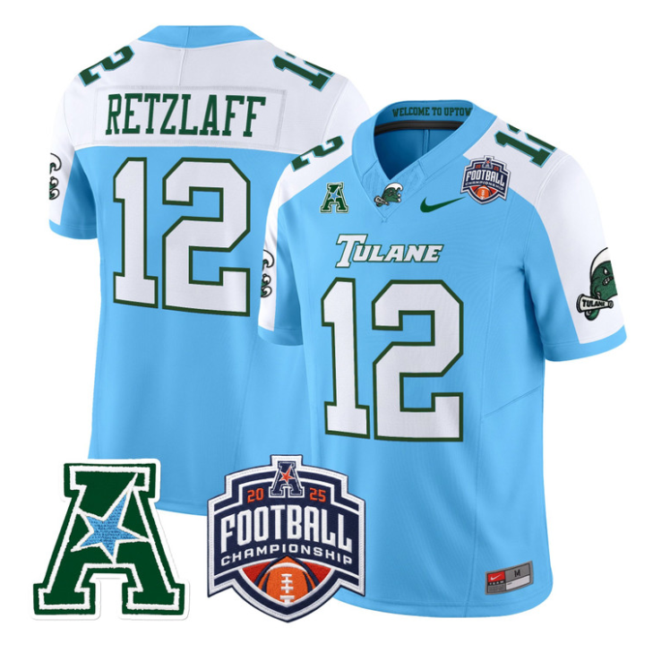 Jake Retzlaff Jersey #12 Tulane Green Wave 2025 AAC Championship Stitched