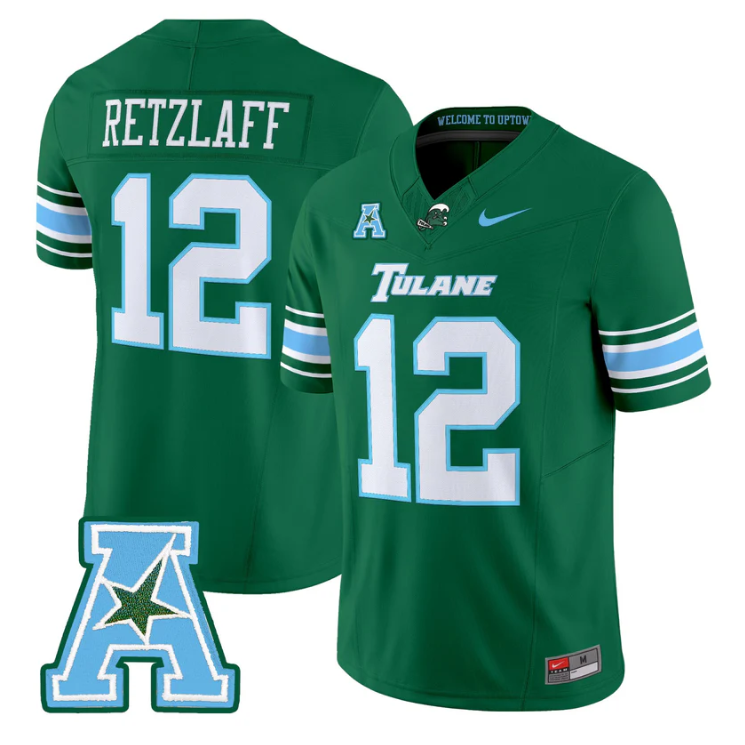 Jake Retzlaff Jersey #12 Tulane Green Wave 2025 Vapor Limited Stitched