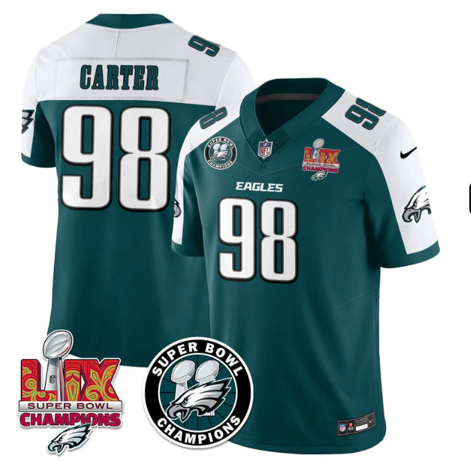 Jalen Carter Jersey #98 Super Bowl LIX Champions All Stitched Alter Green