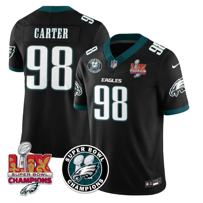 Jalen Carter Jersey #98 Super Bowl LIX Champions All Stitched Black