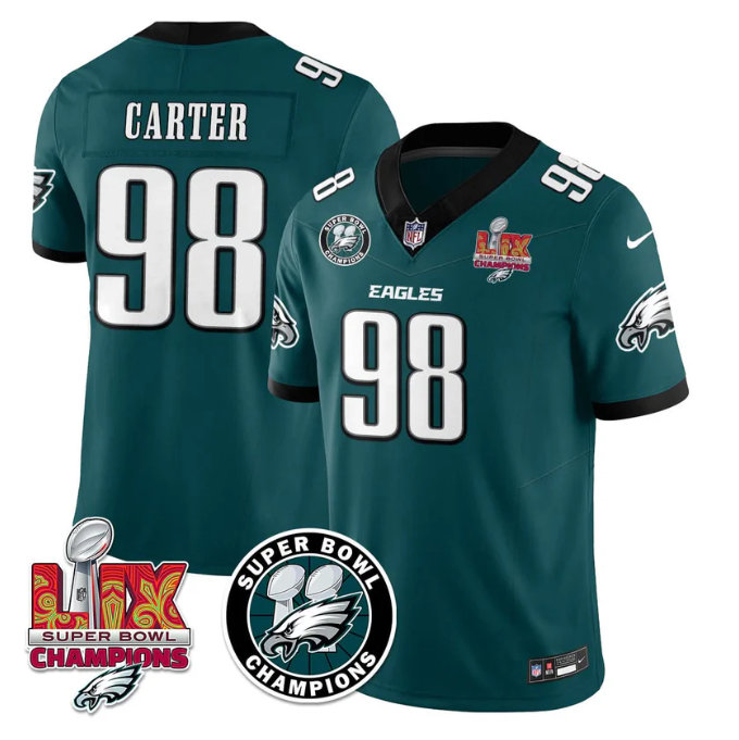 Jalen Carter Jersey #98 Super Bowl LIX Champions All Stitched Green
