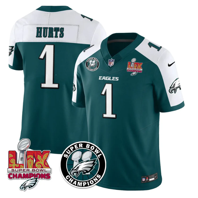 Jalen Hurts Jersey #1 Super Bowl LIX Champions All Stitched Alter Green