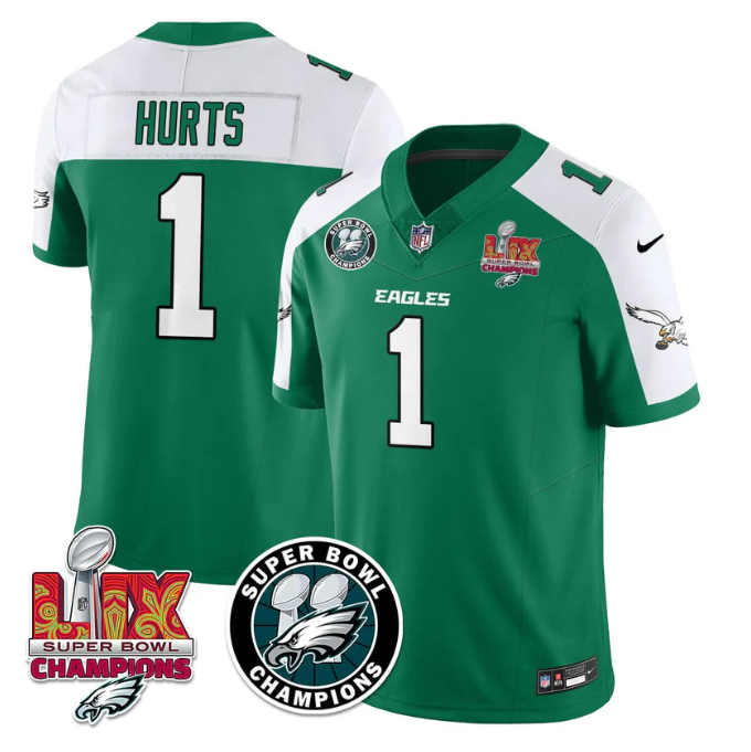 Jalen Hurts Jersey #1 Super Bowl LIX Champions All Stitched Alter Kelly Green