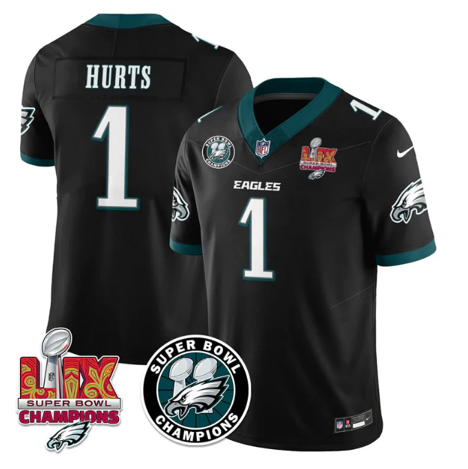 Jalen Hurts Jersey #1 Super Bowl LIX Champions All Stitched Black