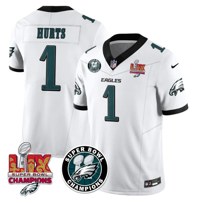 Jalen Hurts Jersey #1 Super Bowl LIX Champions All Stitched White