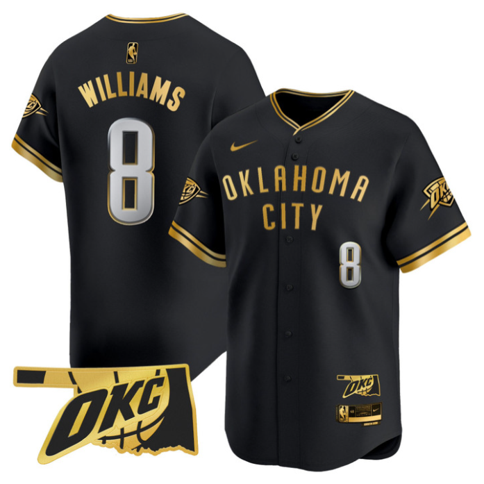 Jalen Williams Jersey #8 Oklahoma City Thunder Vapor Baseball Stitched Black Gold