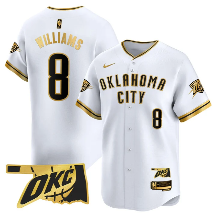 Jalen Williams Jersey #8 Oklahoma City Thunder Vapor Baseball Stitched White Gold