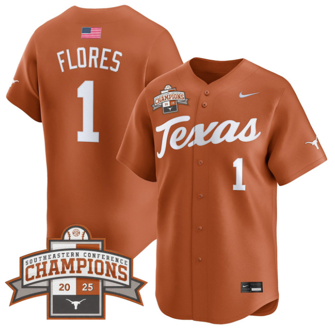 Jalin Flores Jersey #1 Texas Longhorns 2025 Southeastern Champions Vapor Stitched Texas Orange