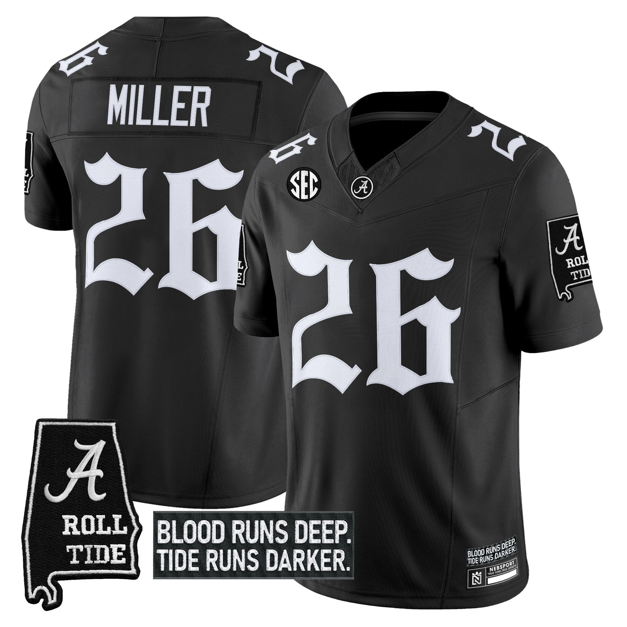 Jam Miller Jersey #26 Alabama Crimson Gothic Bama Blood Edition Stitched Black