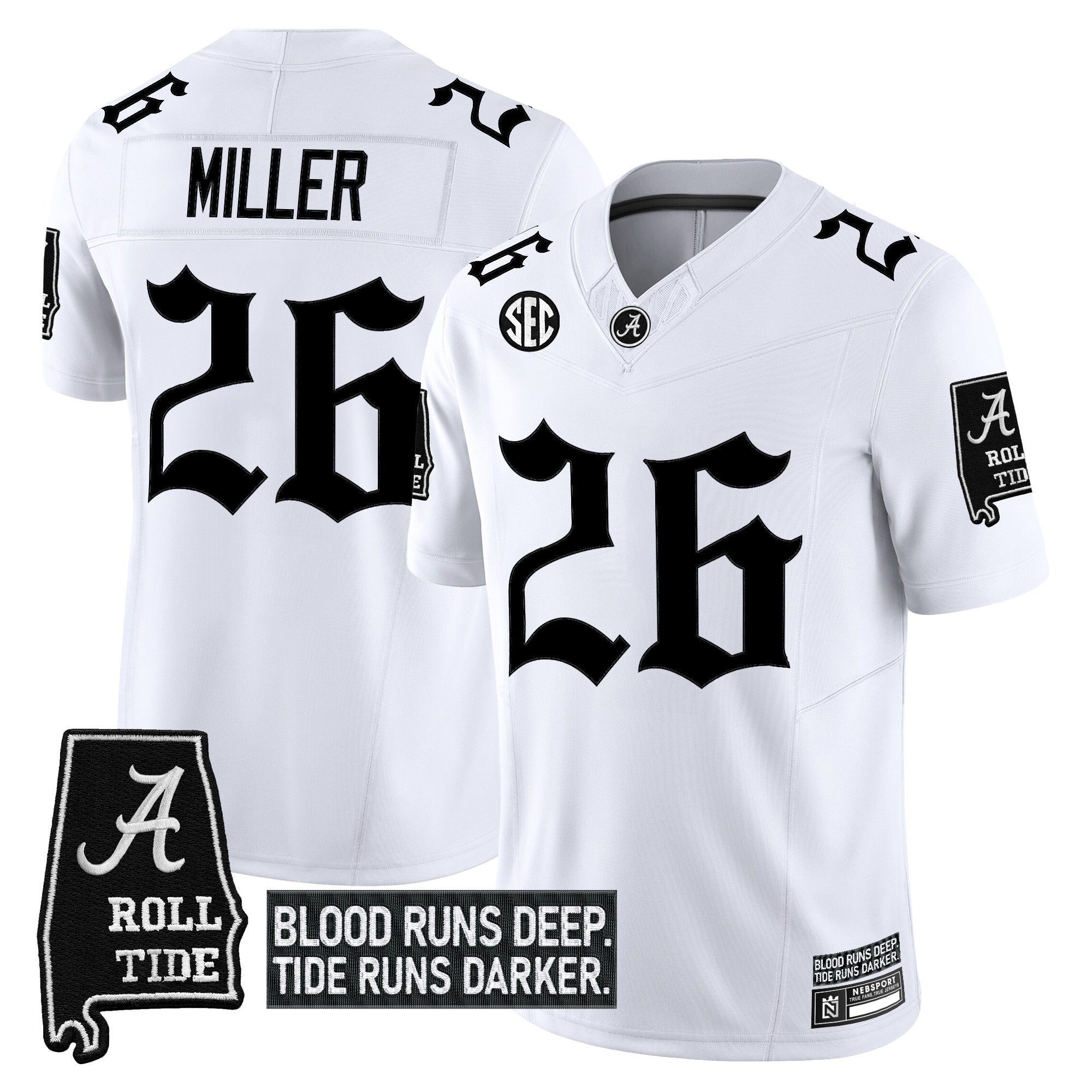 Jam Miller Jersey #26 Alabama Crimson Gothic Bama Blood Edition Stitched White
