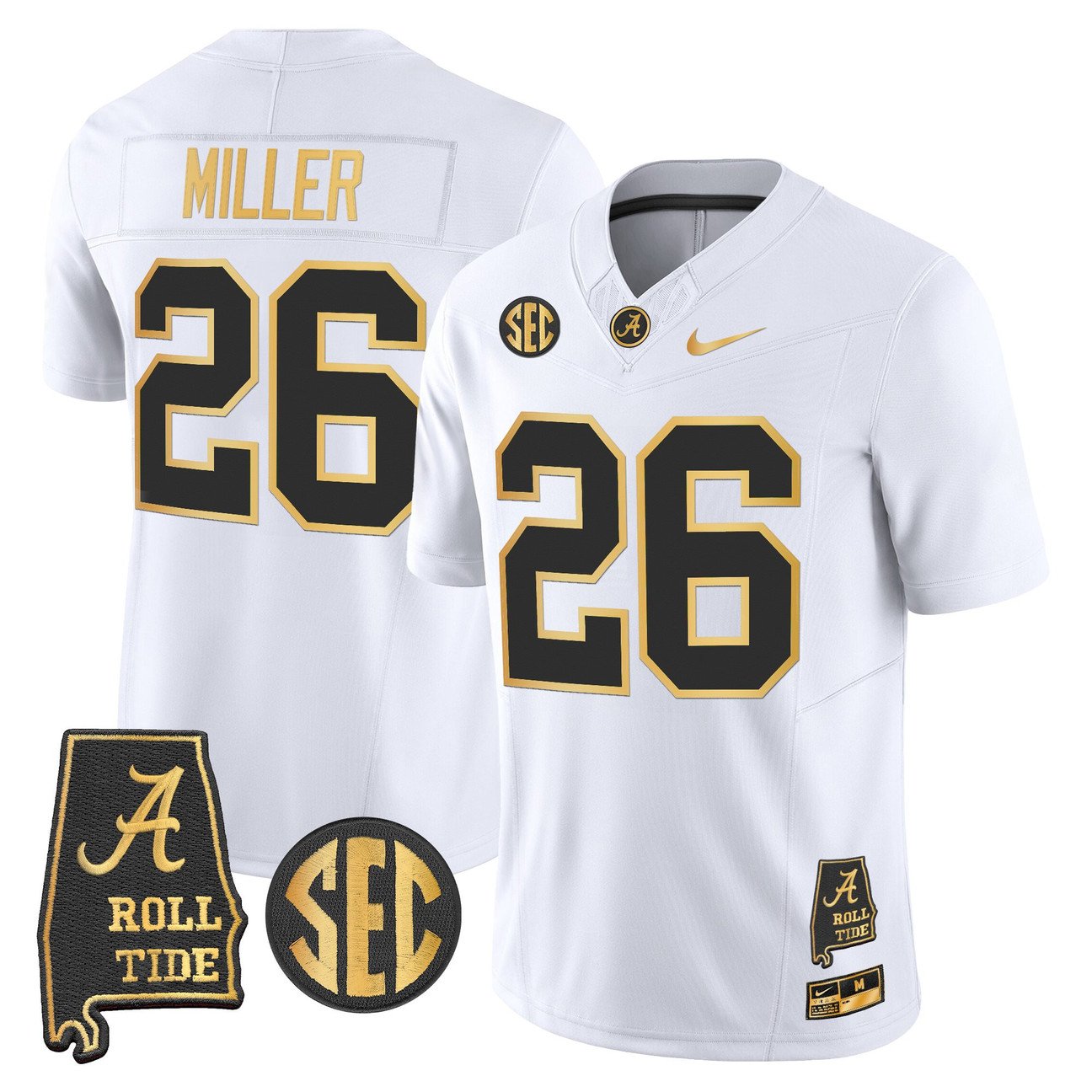 Jam Miller Jersey #26 Alabama Crimson Tide 2025 Gold Vapor Stitched