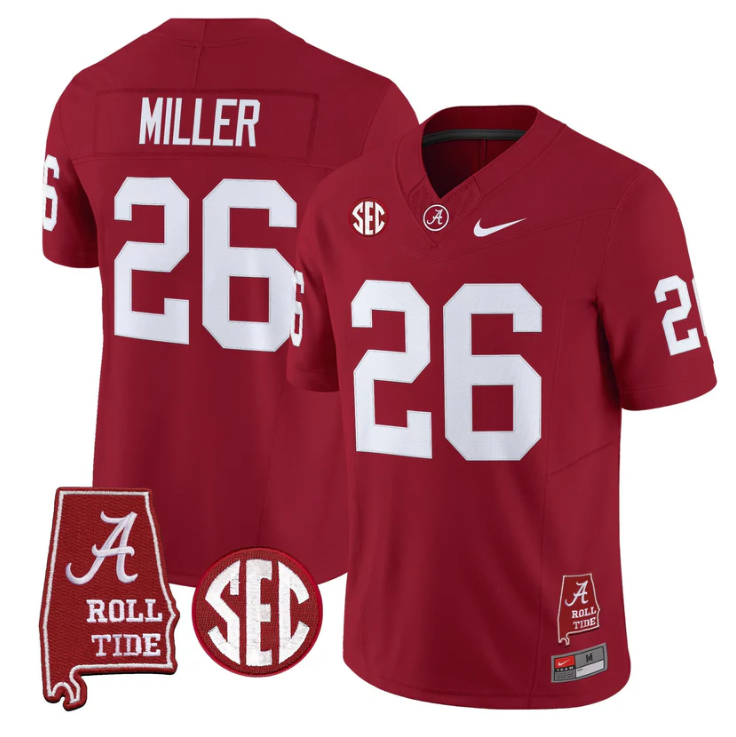 Jam Miller Jersey #26 Alabama Crimson Tide Throwback Map Stitched