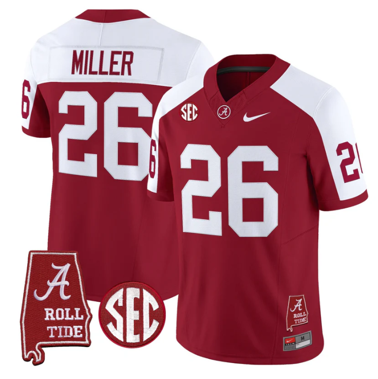 Jam Miller Jersey #26 Alabama Crimson Tide Throwback Map Stitched