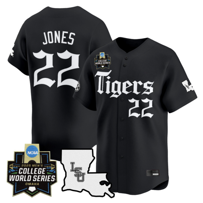Jared Jones Jersey #22 LSU Tigers 2025 World Series Gothic Geaux Edition Black