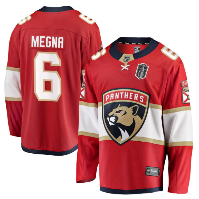 Jaycob Megna 6 Florida Panthers 2025 Stanley Cup Final Home Breakaway Men Jersey Red