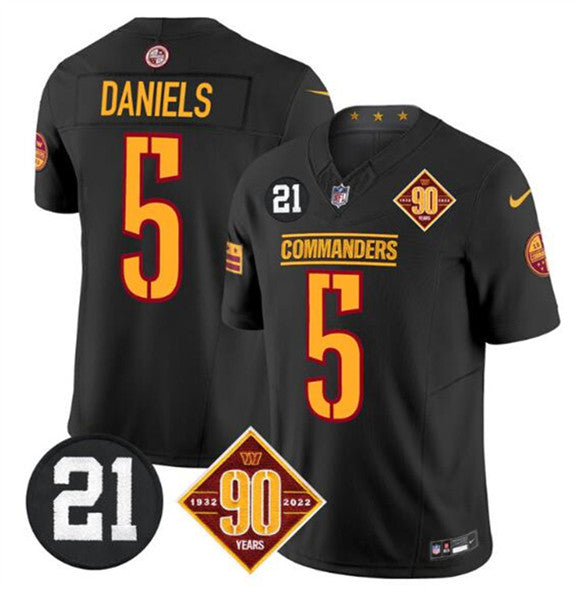 Jayden Daniels Jersey #5  Black F.U.S.E. 90th & Sean Taylor Patch Stitched