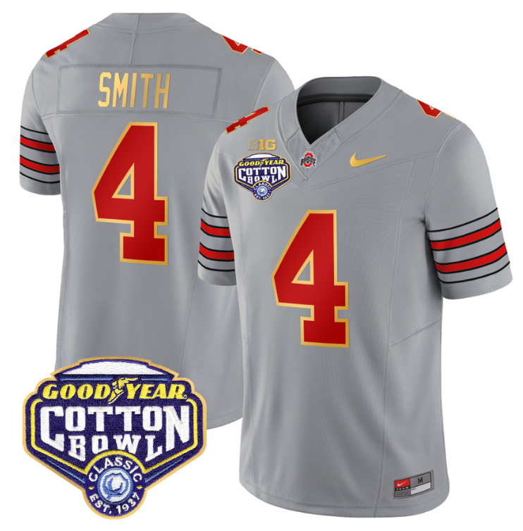 Jeremiah Smith Jersey #4 Ohio State 'Heritage Stripe' Cotton Bowl Gray