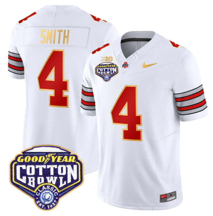 Jeremiah Smith Jersey #4 Ohio State 'Heritage Stripe' Cotton Bowl White