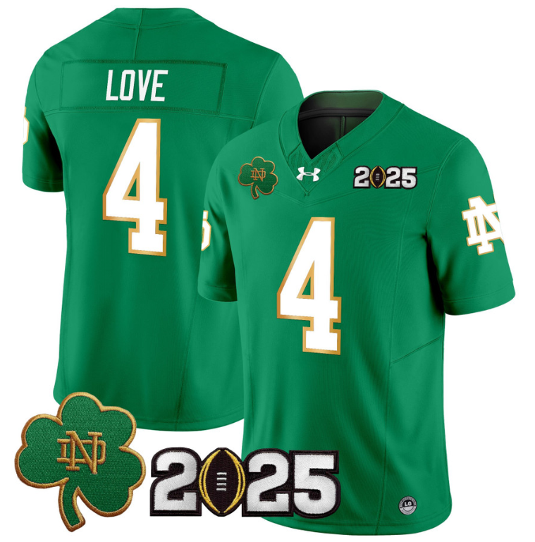 Jeremiyah Love Jersey #4 Notre Dame 2025 CFP Final Patch Green