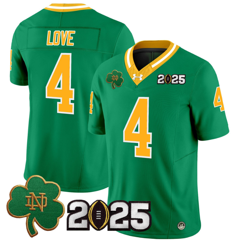 Jeremiyah Love Jersey #4 Notre Dame 2025 CFP Final Patch Throwback