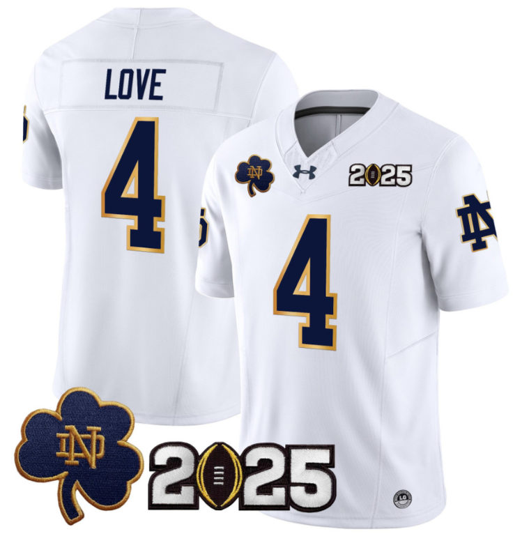 Jeremiyah Love Jersey #4 Notre Dame 2025 CFP Final Patch White