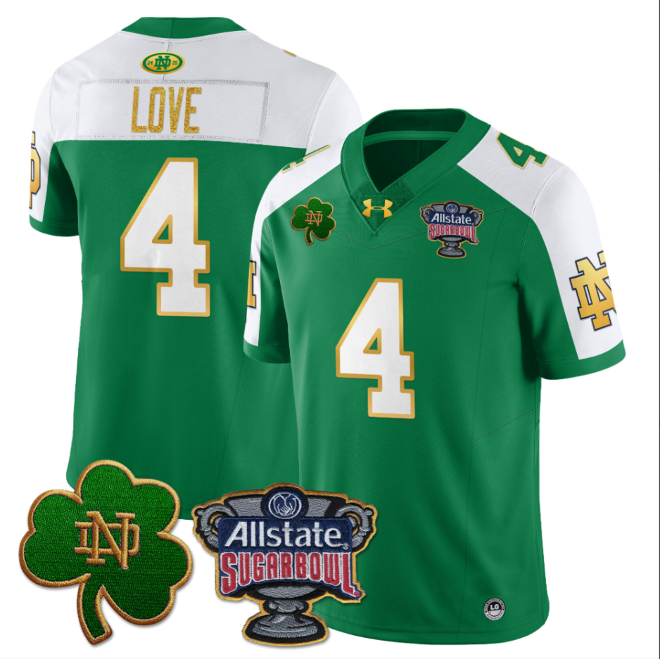Jeremiyah Love Jersey #4 Notre Dame Fighting Irish Allstate Sugar Bowl Green White
