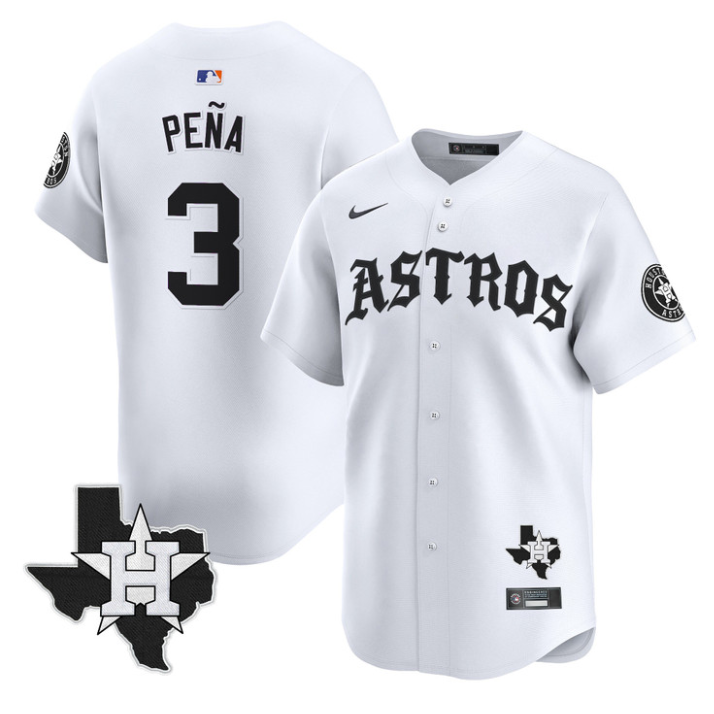 Jeremy Pena Jersey #3 Houston Astros Old English Edition Stitched White