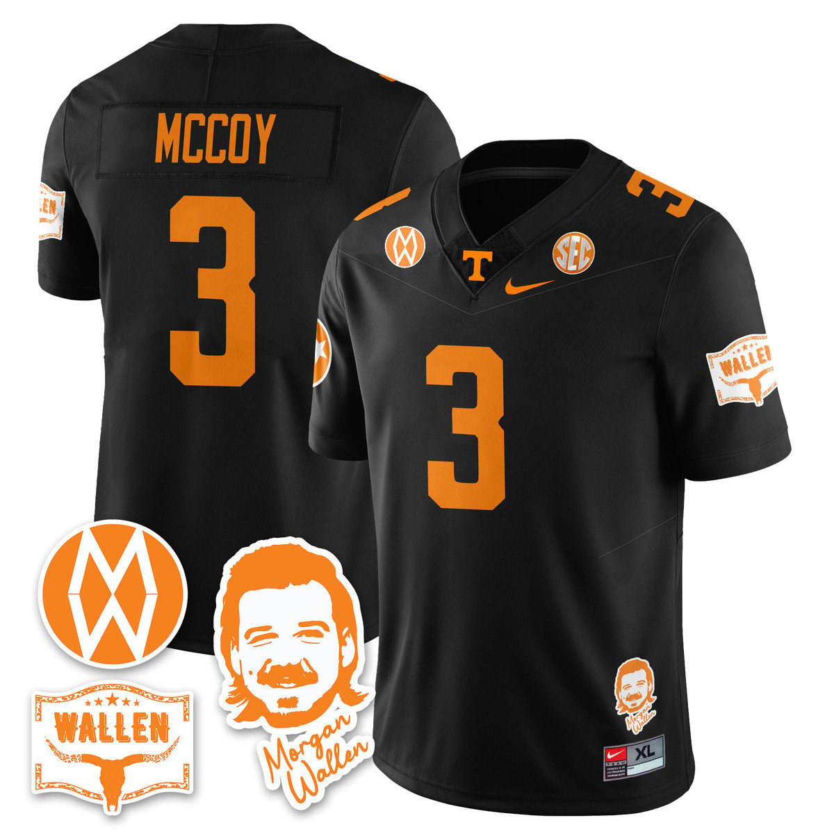 Jermod McCoy Jersey #3 Tennessee Vols Morgan Wallen 2025 Stitched Black