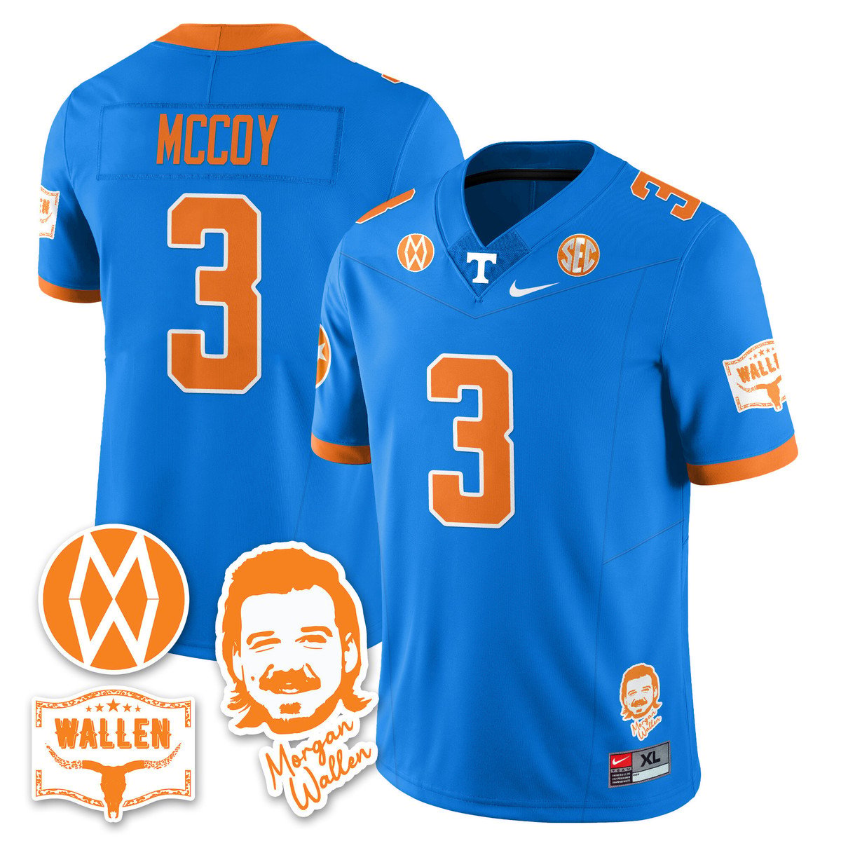 Jermod McCoy Jersey #3 Tennessee Vols Morgan Wallen 2025 Stitched Blue