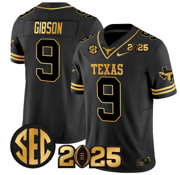 Jerrick Gibson Jersey #9 Texas Longhorns 2025 CFP Final Patch Black Gold