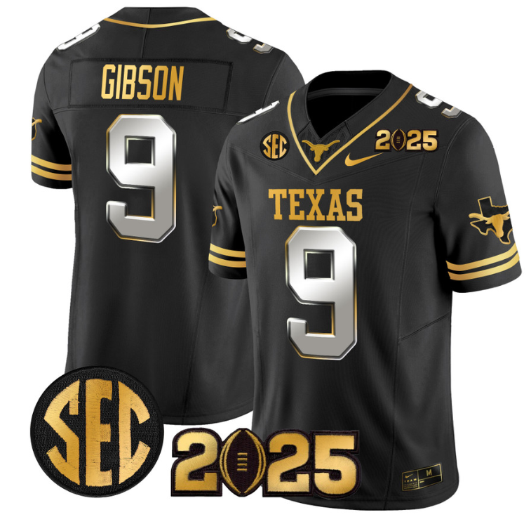 Jerrick Gibson Jersey #9 Texas Longhorns 2025 CFP Final Patch Black Limited