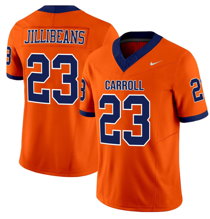 Jillibeans #23 Carroll University Pioneers Football Jersey - All Stitched Orange