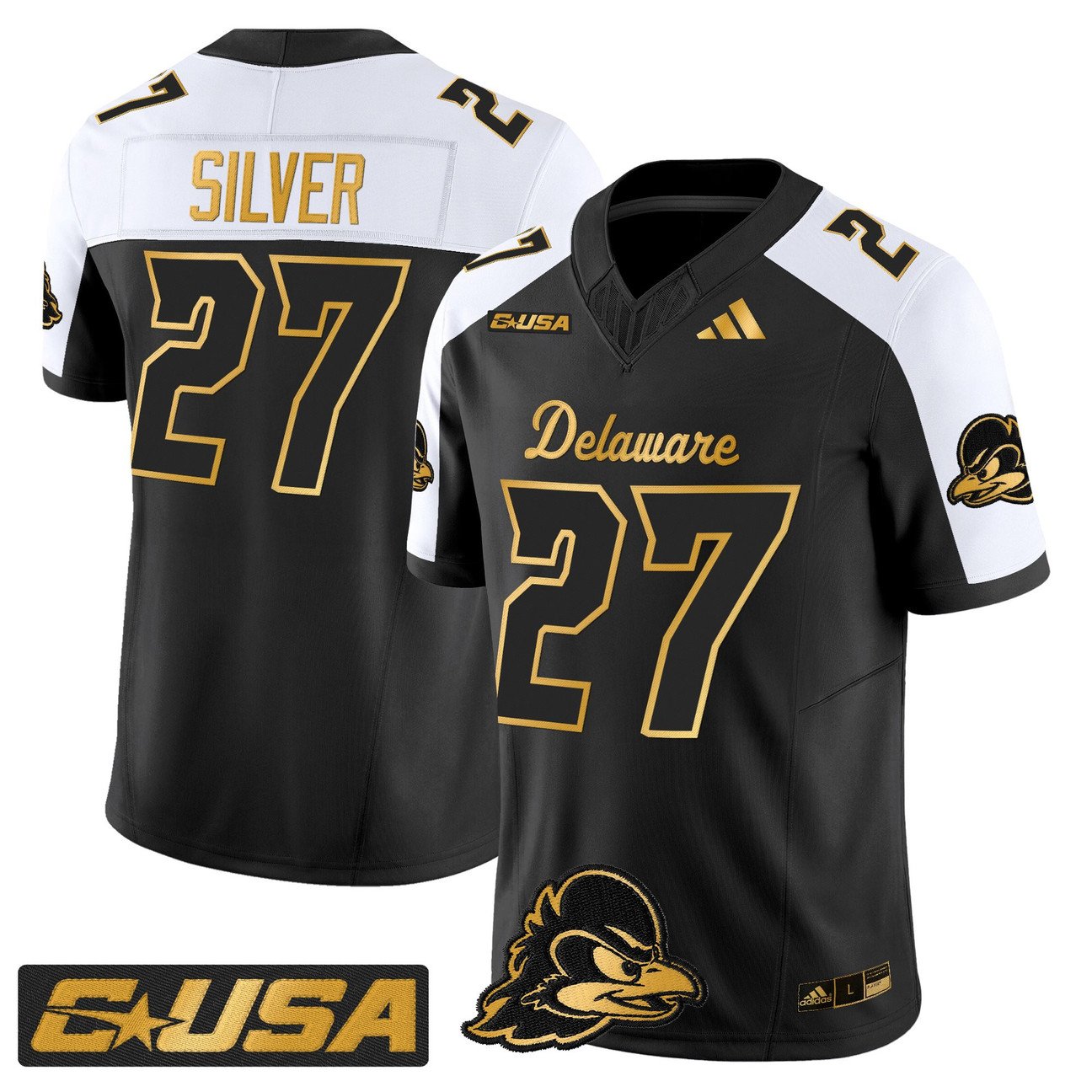 Jo Silver Jersey #27 Delaware Blue Hens 2025 Gold Vapor Stitched