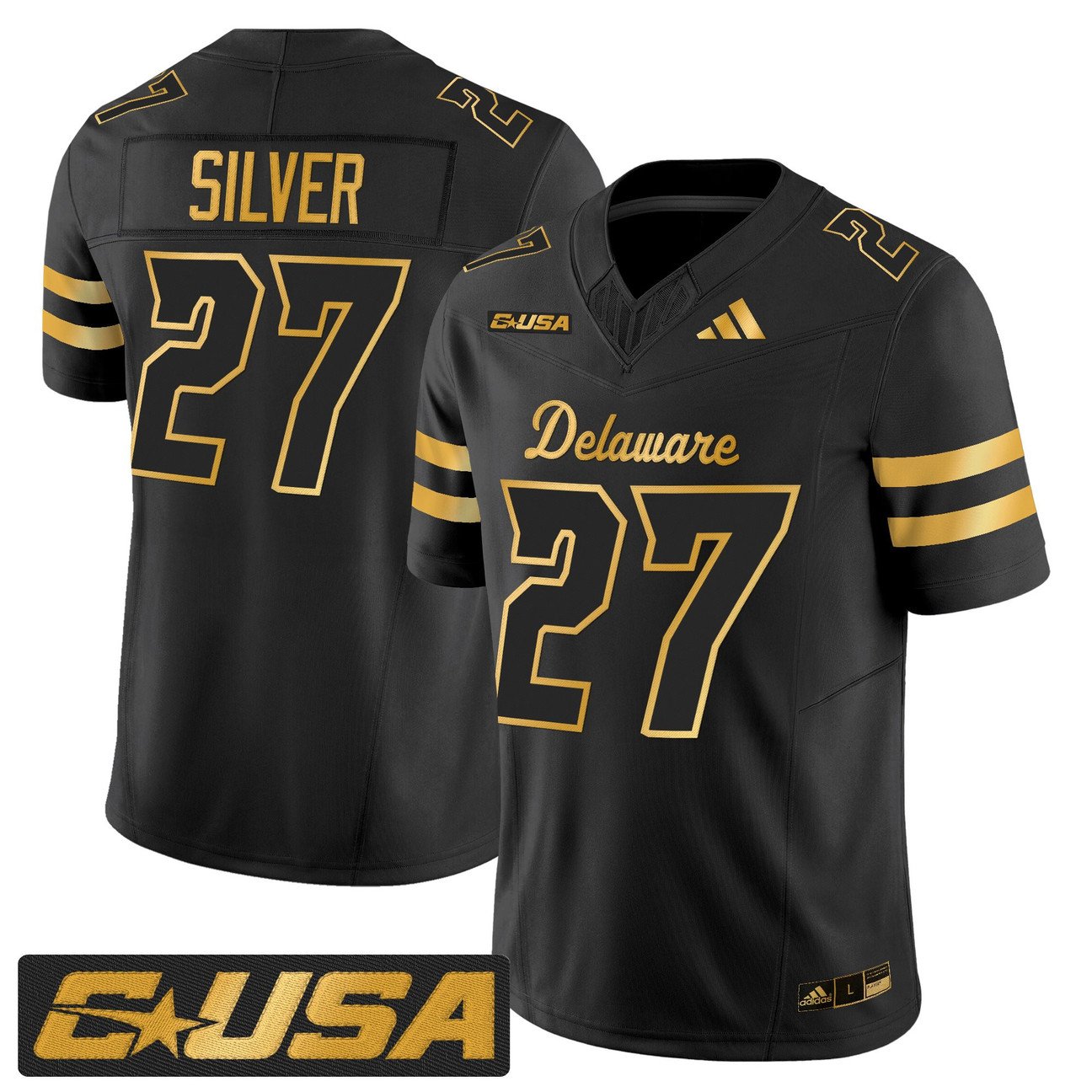 Jo Silver Jersey #27 Delaware Blue Hens 2025 Gold Vapor Stitched