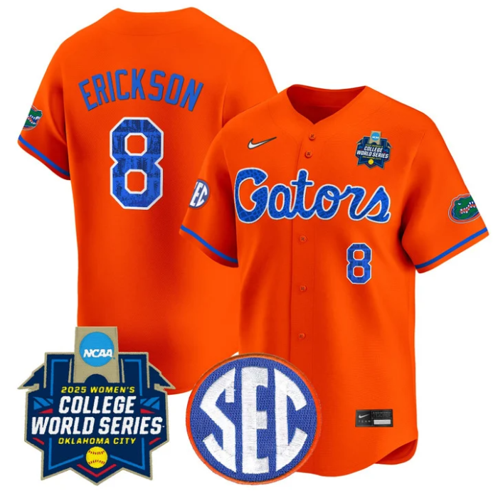 Jocelyn Erickson Jersey #8 Florida Gators Softball 2025 World Series Stitched Orange