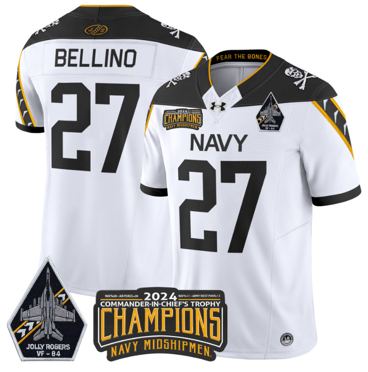 Joe Bellino Jersey #27 Navy Midshipmen 2024 Jolly Rogers Champions White