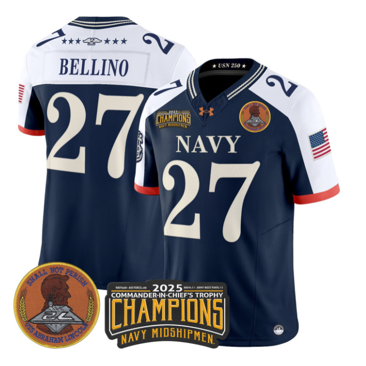 Joe Bellino Jersey #27 Navy Midshipmen 2025 Trophy Champions Stitched Navy Alternate