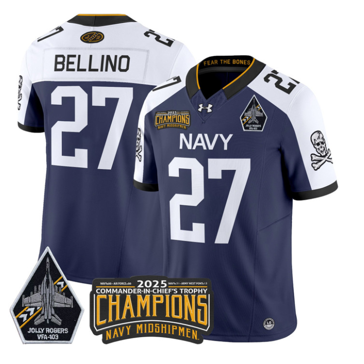 Joe Bellino Jersey #27 Navy Midshipmen Jolly Rogers 2025 Trophy Stitched Navy Alternate