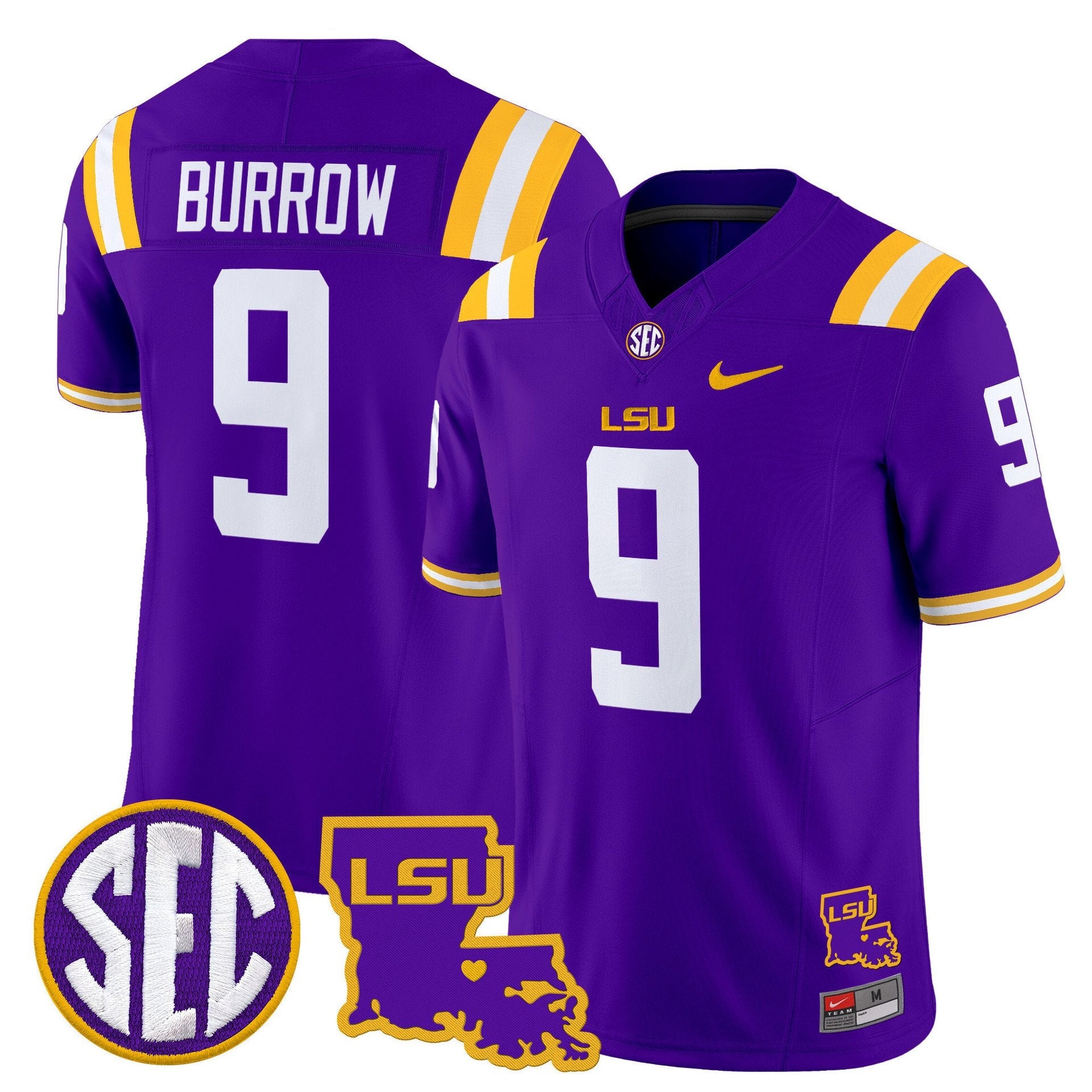 Joe Burrow Jersey #9 LSU Tigers 2025 Louisiana Patch Stitched Purple