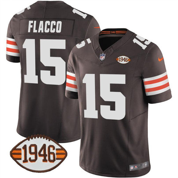Joe Flacco Jersey #15 Brown 2025 F.U.S.E. With 1946 75th Anniversary Patch Stitched