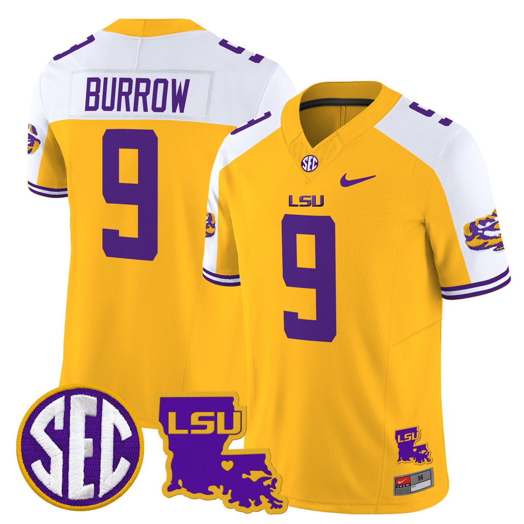 Joe Burrow Jersey #9 LSU Tigers 2025 Louisiana Patch Stitched Gold Alter