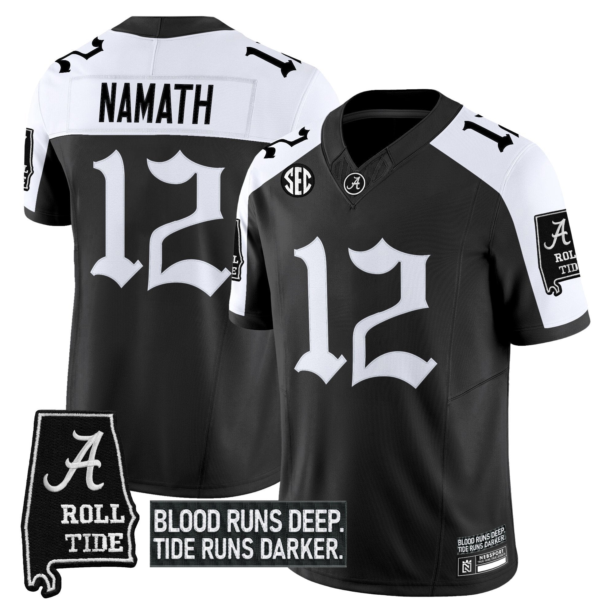 Joe Namath Jersey #12 Alabama Crimson Gothic Bama Blood Edition Stitched Alter