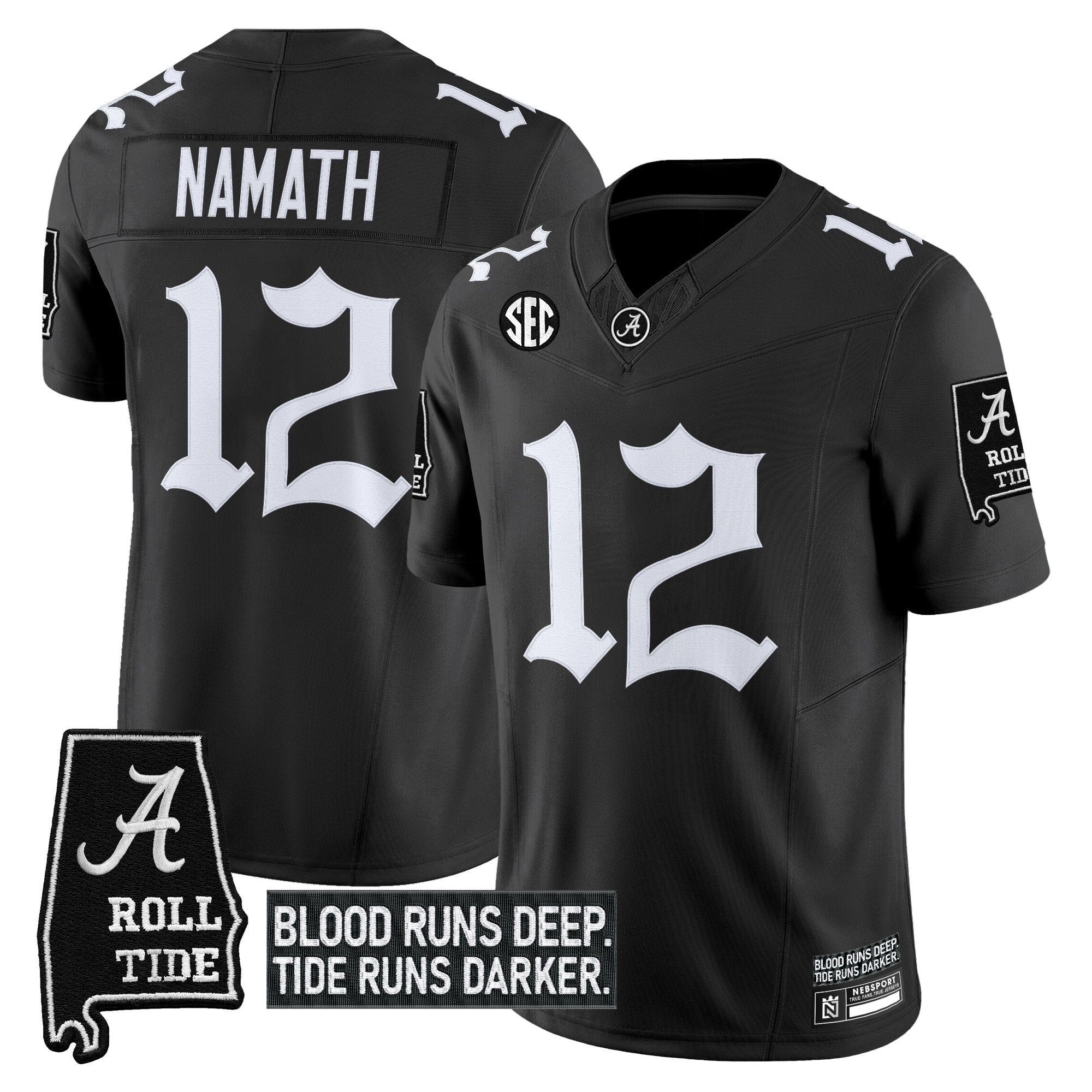 Joe Namath Jersey #12 Alabama Crimson Gothic Bama Blood Edition Stitched Black