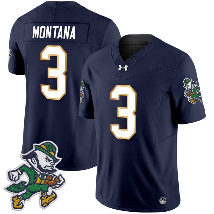 Joe Montana Jersey #3 Notre Dame 2025 Gridiron Leprechaun Edition Navy