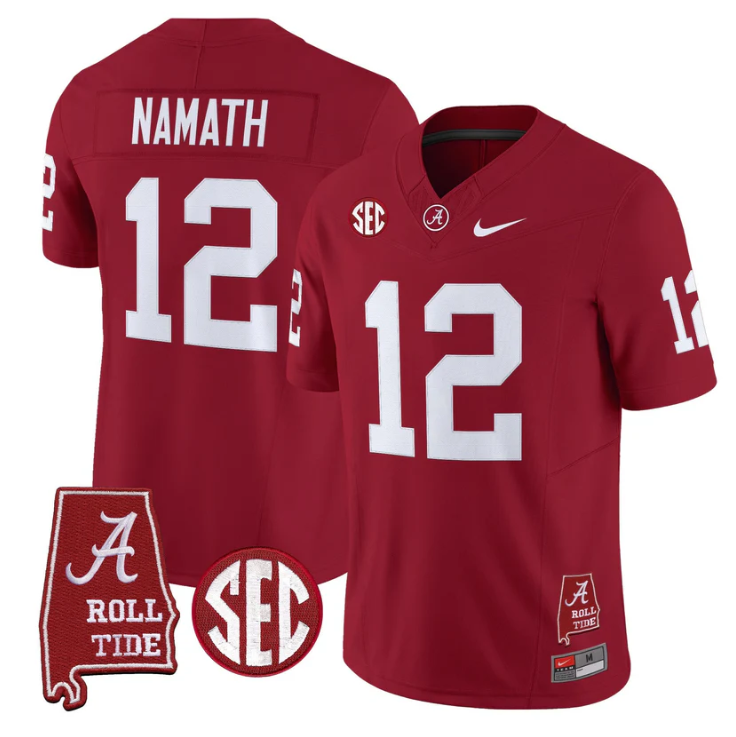 Joe Namath Jersey #12 Alabama Crimson Tide Throwback Map Stitched