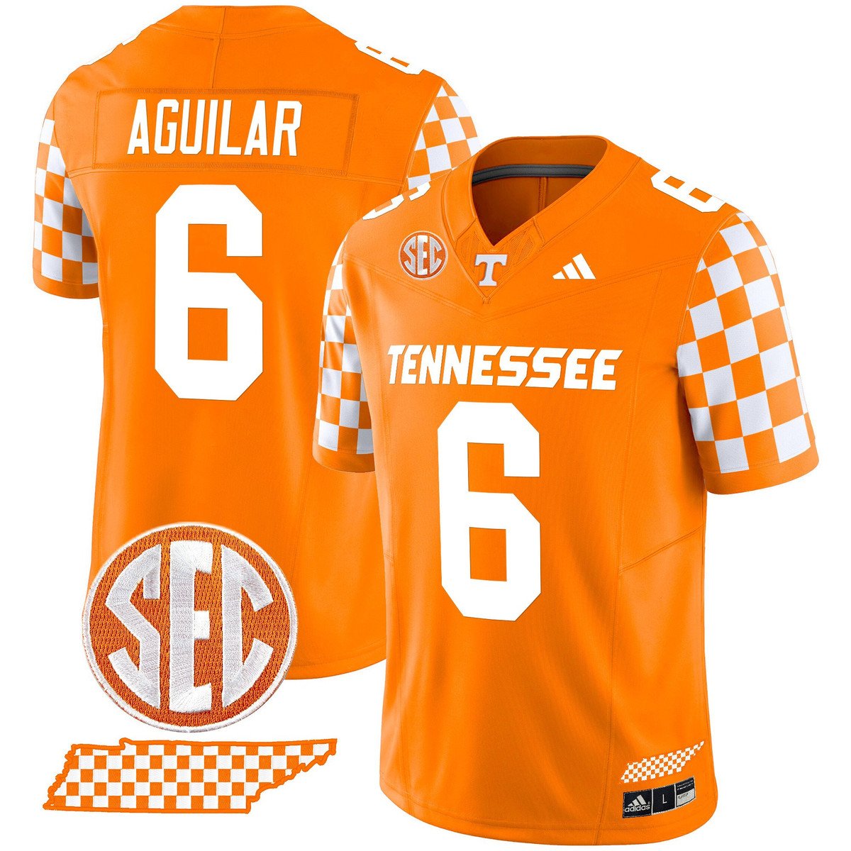 Joey Aguilar Jersey #6 Tennessee Vols Rebrand 2026 Checkerboard Stitched Orange