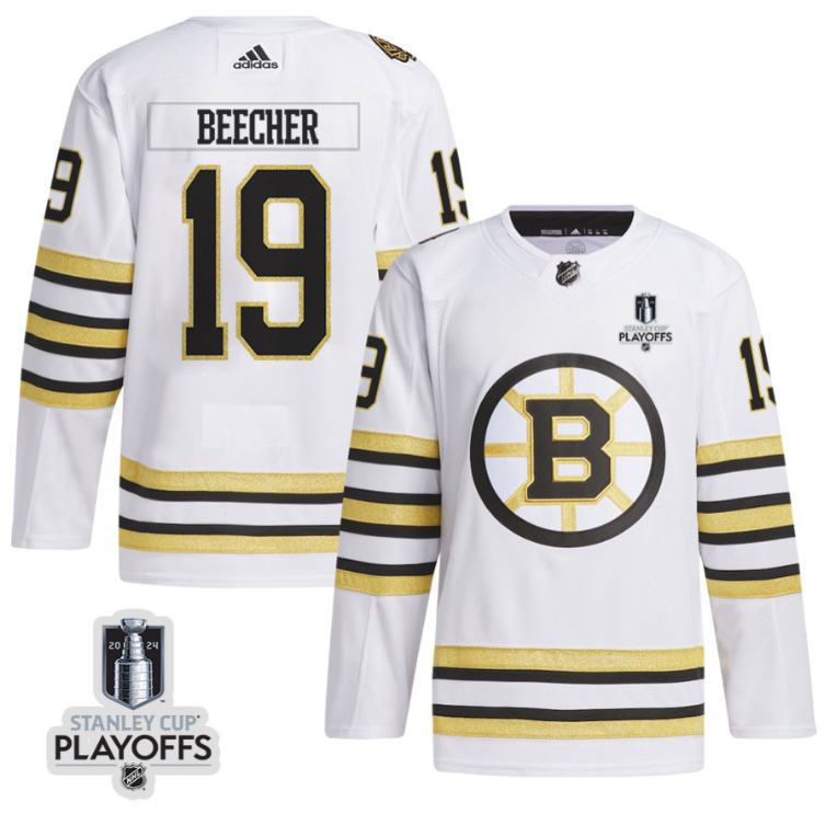 John Beecher 19 Boston Bruins 2024 NHL Playoffs Patch Away Jersey - Men, White