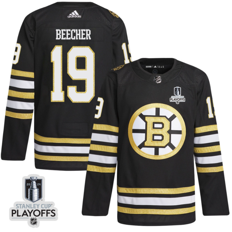 John Beecher 19 Boston Bruins 2024 NHL Playoffs Patch Home Jersey - Men, Black